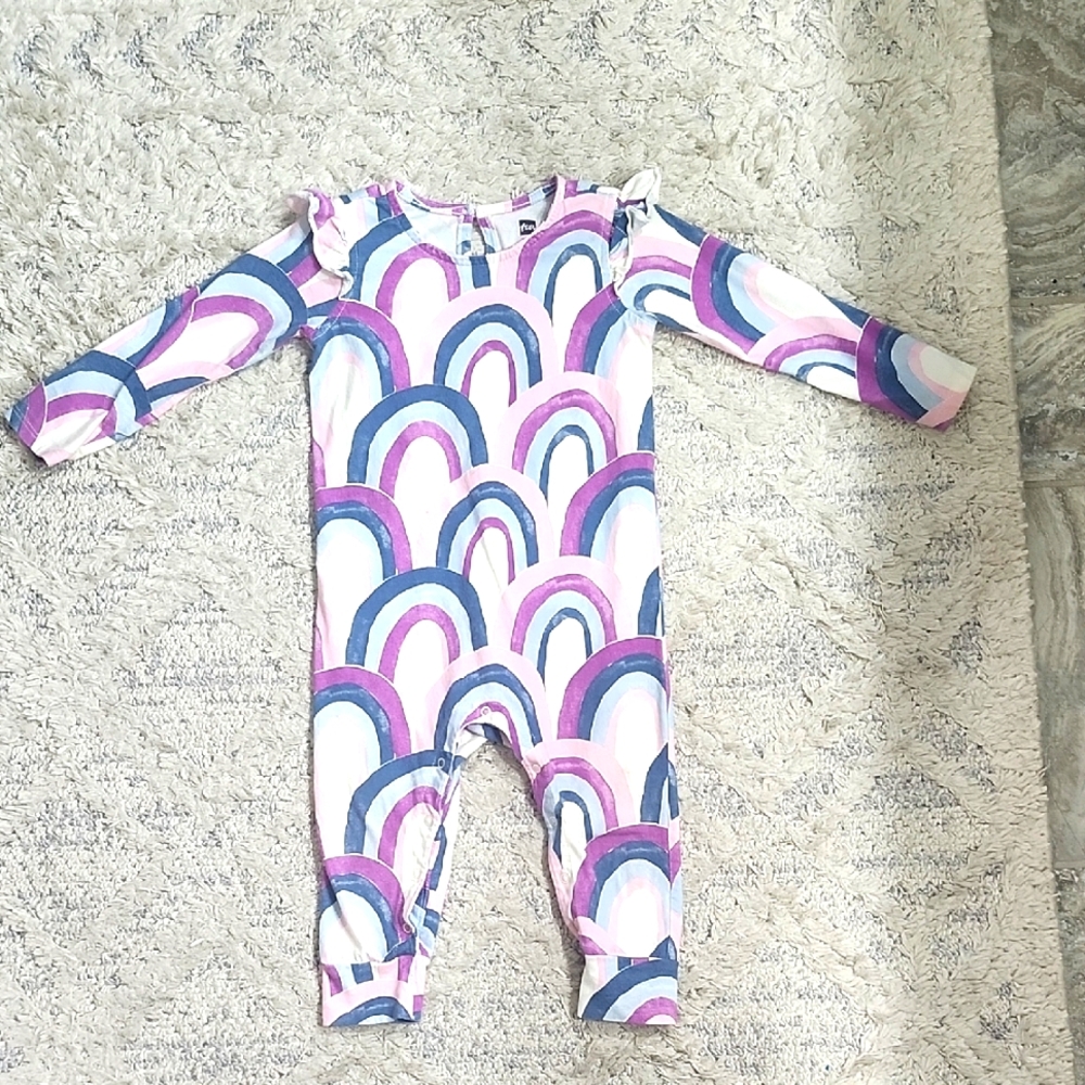 Tea Collection Girl's Rainbow Jumpsuit Pink Blue Size 18-24 Months